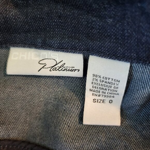 Chico's Platinum Dark Wash Denim Jacket embroidered beaded boho country western - Picture 9 of 9